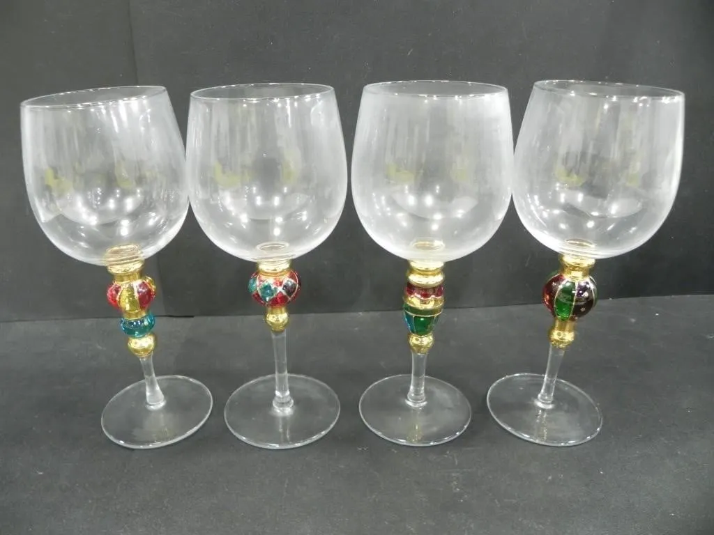 4 ARTLAND CHRISTMAS SPLENDOR BALLON WINE GLASSES