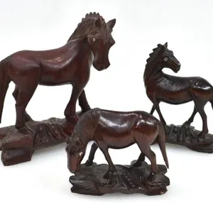 HAND CARVED BOXWOOD HORSE FIGURES