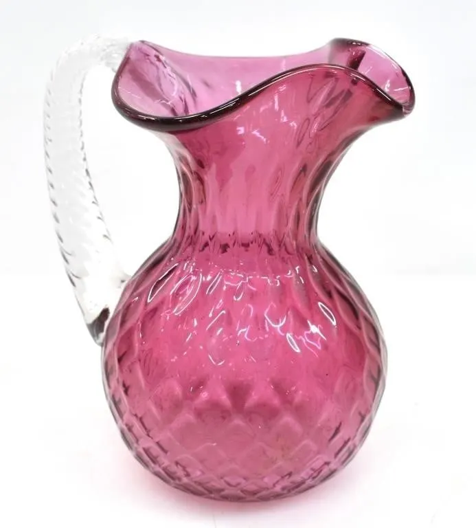 MID CENTURY CRANBERRY GLASS PITCHER
