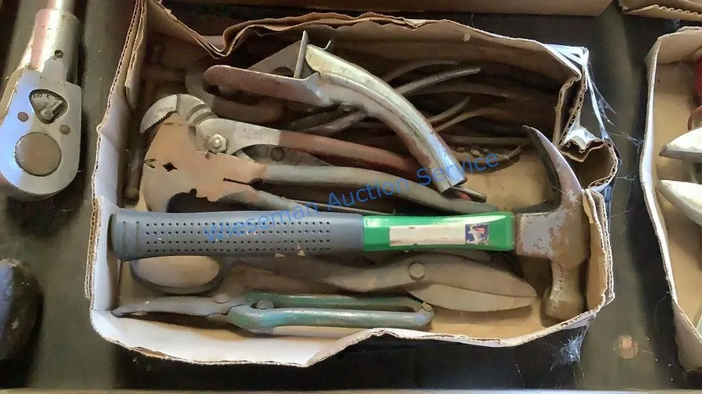 PLIERS, OIL SPOUT, HAMMER, ETC