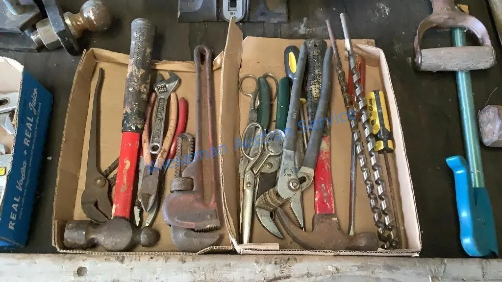 HAMMERS, PIPE WRENCH, CHANNELLOCK, SCISSORS, MISC