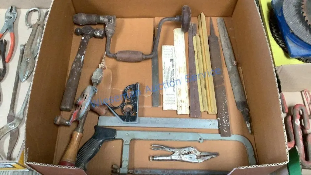 RULERS, SHIP AUGER BRACE, HAND DRILL, VISE G