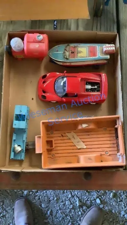 VINTAGE TIN BOAT, CARS, ETC