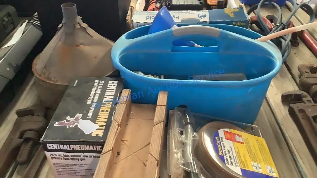 FUNNEL, PNEUMATIC SPRAYER, MITER BOX, DRAIN
