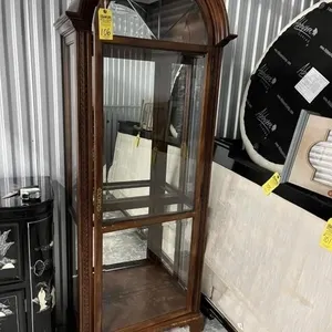 WOOD & GLASS DISPLAY CABINET WITH LIGHTS & MIRRORE