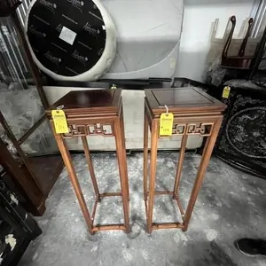 ORIENTAL MOTIF TABLES - 2- PEDESTAL / 1- HALF MOON