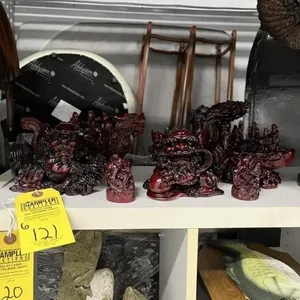 CHINESE FOO DOGS, DRAGONS & BOAT SCULPTURES