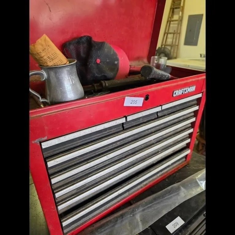 Vintage Craftsman Red Metal Toolbox with Tools