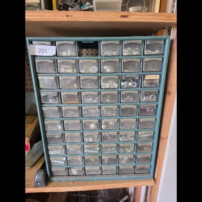 Vintage Hardware Organizer Cabinet w Parts Catalo