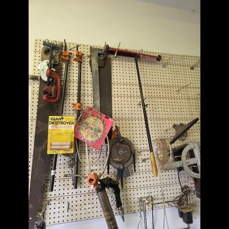 Vintage Tools Collection on Pegboard - Used