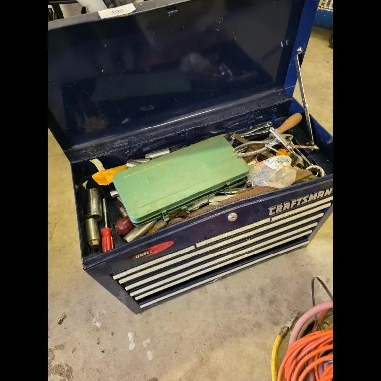 Vintage Craftsman Blue Metal Toolbox with Assorted