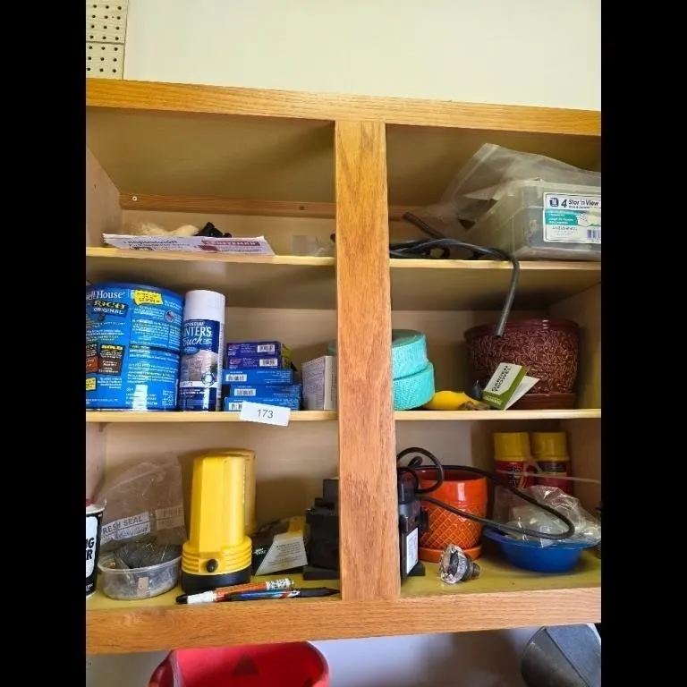 Assorted Household Storage Cabinet Contents