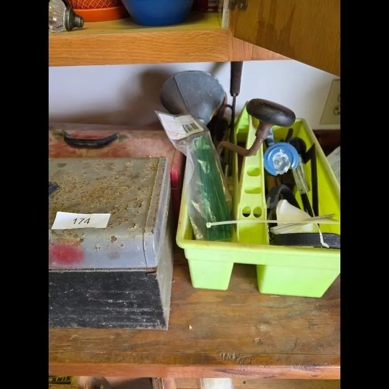 Vintage Metal Toolbox with Tools Green Organizer
