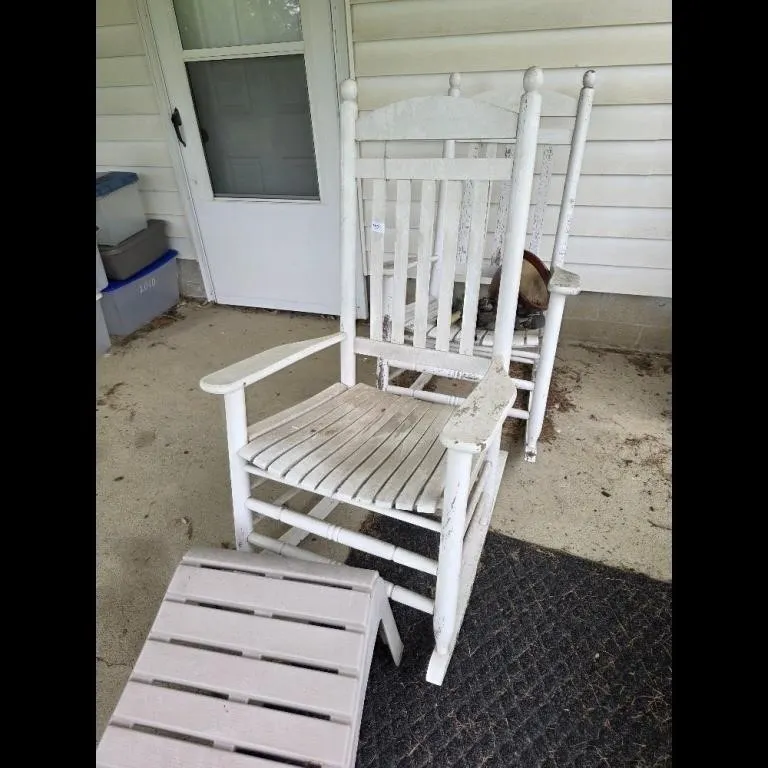 Lot of 2 Vintage White Wooden Rocking Chairs with