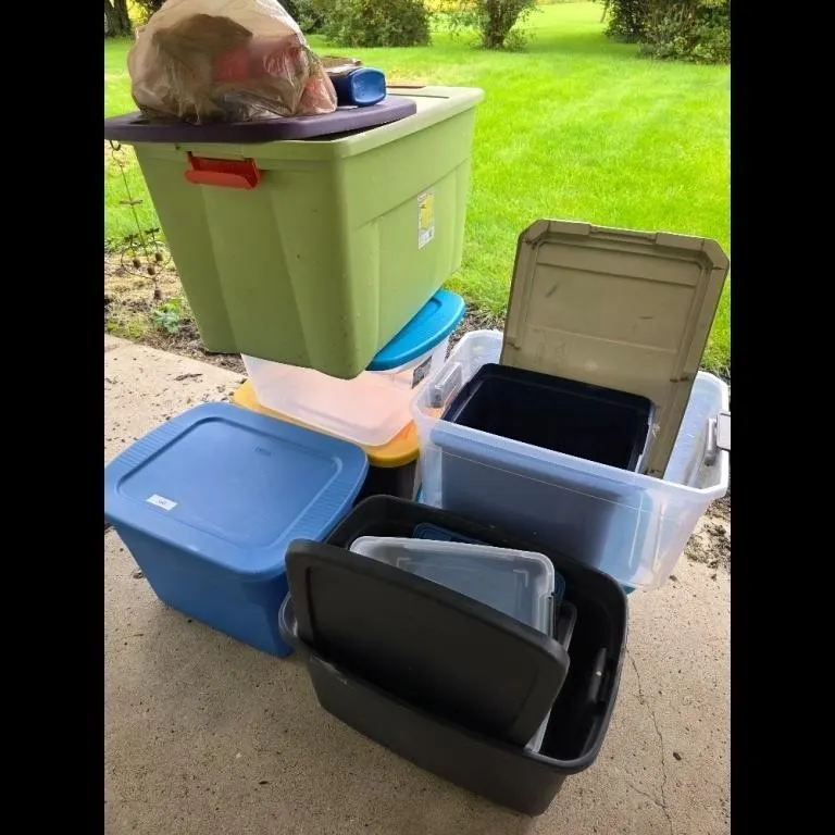 Assorted Plastic Storage Bins and Lids