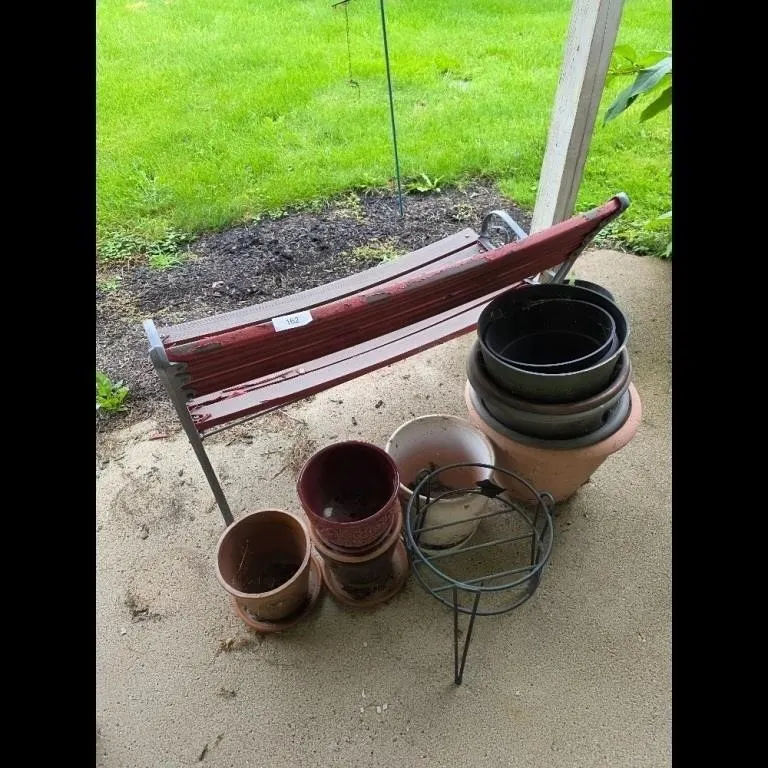 Vintage Red Park Bench Assorted Planters Set