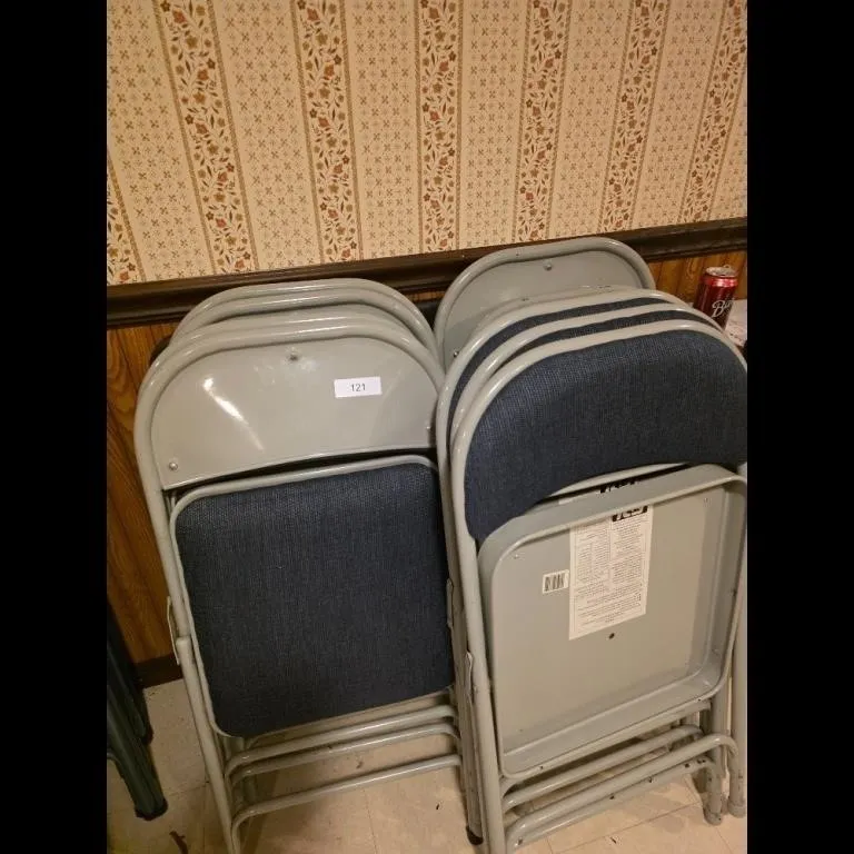 Folding Chairs Gray Blue Metal Frame Upholstered S
