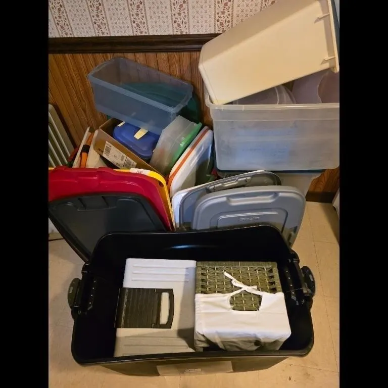 Assorted Plastic Storage Bins and Lids Lot