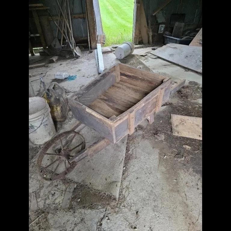 Vintage Wooden Wheelbarrow - Brown Rustic Garden D