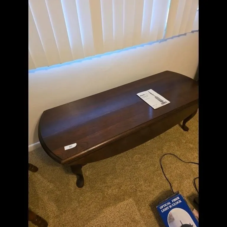 Vintage Dark Brown Wood Coffee Table with Cabriole