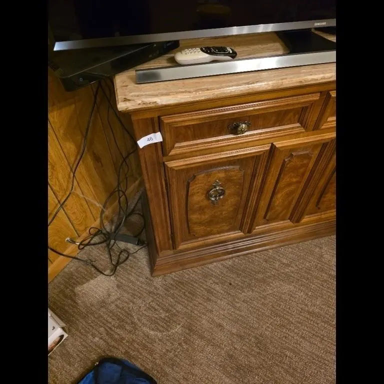Vintage Wood Sideboard Cabinet with Marble Top