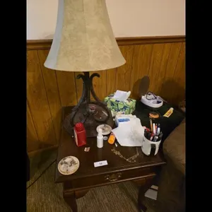 Vintage Wooden End Table with Metal Lamp
