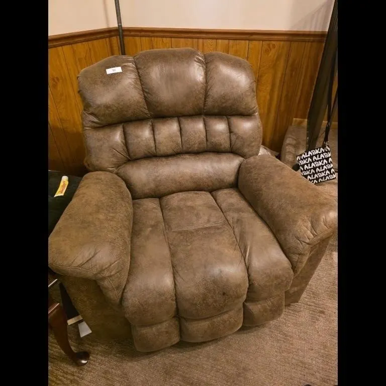 Brown Leather Power Recliner with Heat Massage