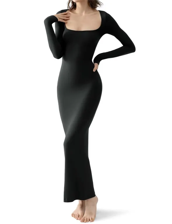 Pumiey Long Sleeve Maxi Dress Black Large