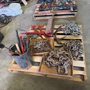 Assorted log chains, chain binders, tools & roadside kit