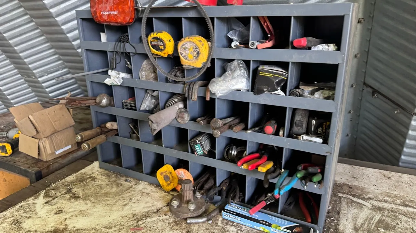 Hardware organizer w/ assorted tools & hardware