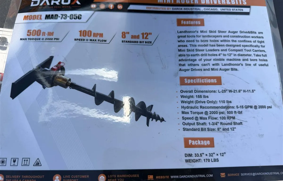 2026 Darox MAD-73-05C Mini Skid Steer Auger Set
UNRESERVED