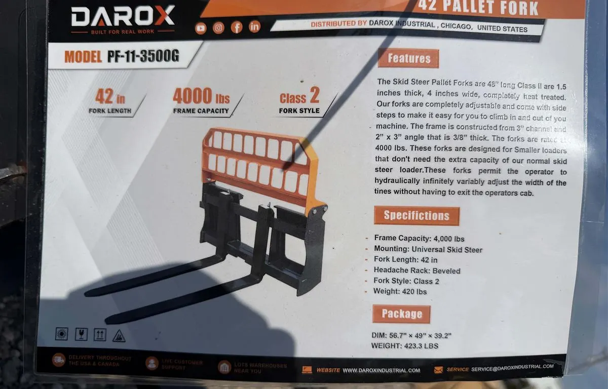Darox PF-11-3500G Skid Steer Pallet Forks
UNRESERVED