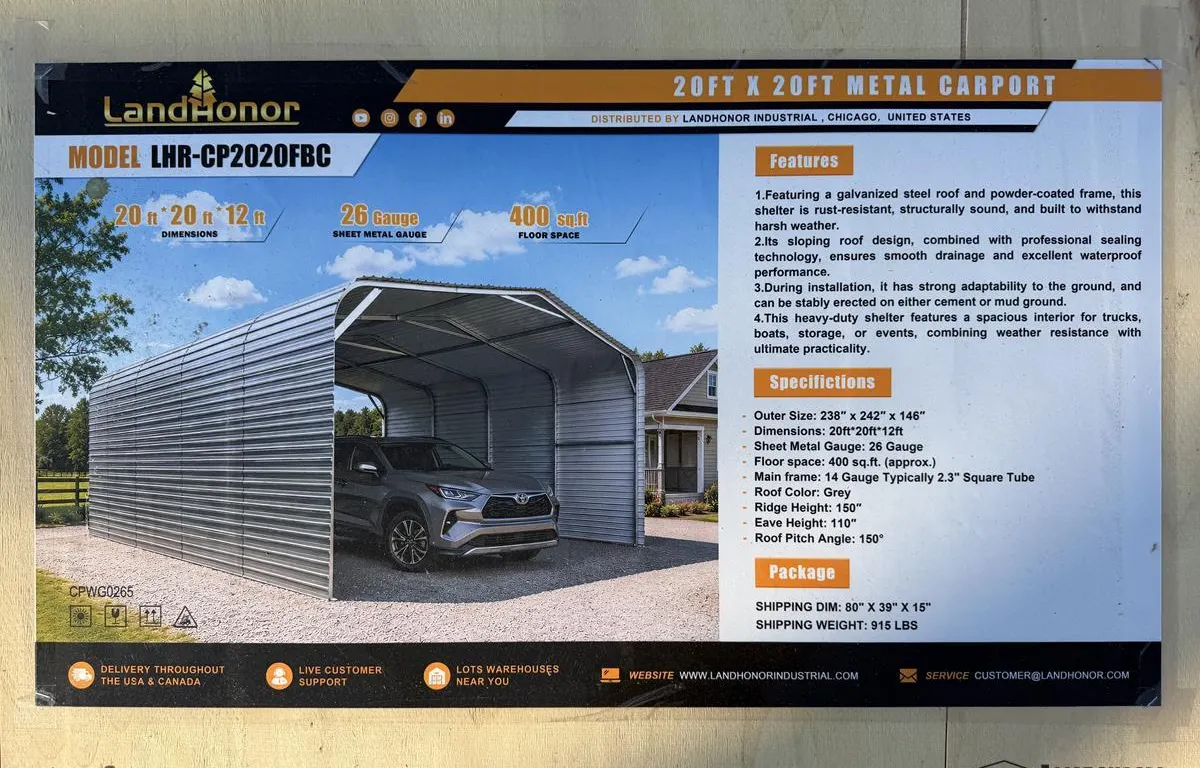 LandHonor 20' x 20' Metal Carport Kit
UNRESERVED
