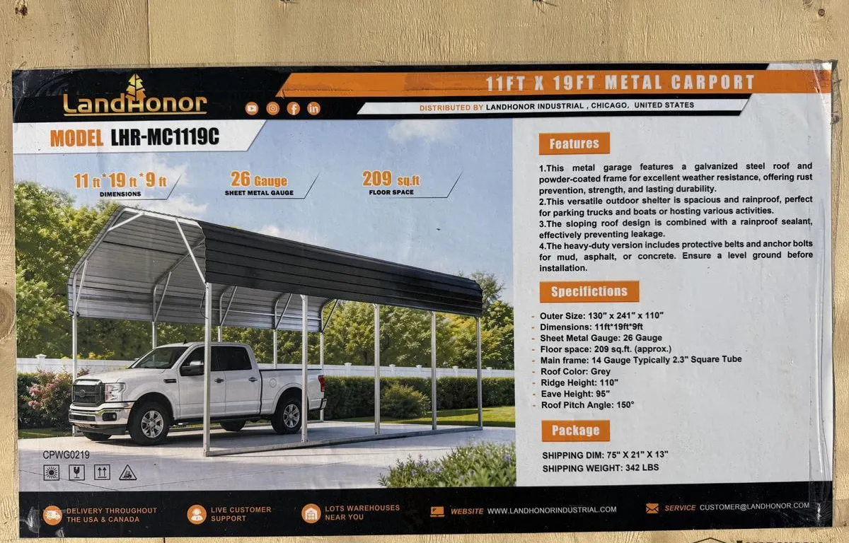 LandHonor 11' x 19' Metal Carport Kit
UNRESERVED