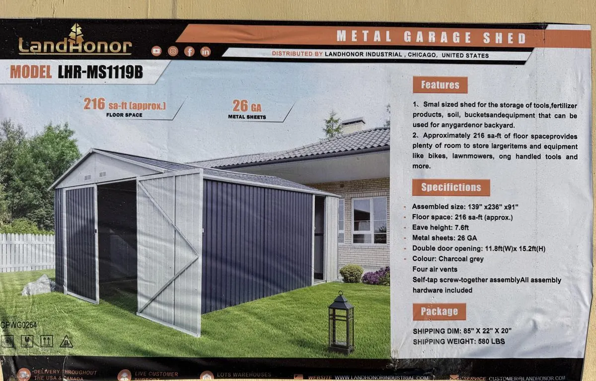 LandHonor LHR-MS1119B Metal Garage Shed
UNRESERVED