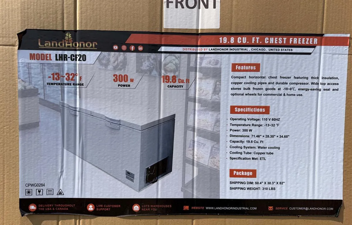 LandHonor LHR-CF20 19.8 Cu Ft Chest Freezer
UNRESERVED