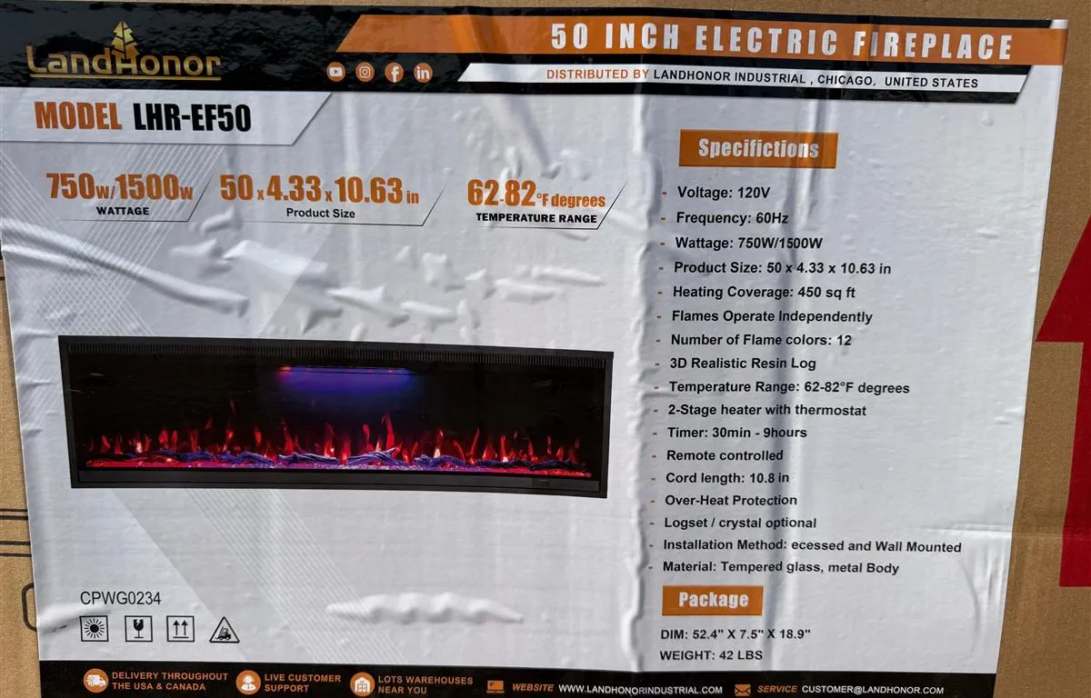 LandHonor LHR-EF50 50" Electric Fireplace
UNRESERVED