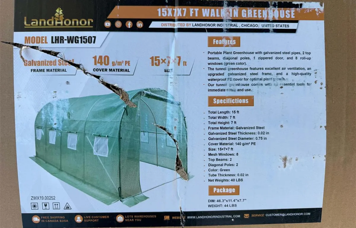 Landhonor LHR-WG1507 15' x 7' Walk-In Greenhouse
UNRESERVED