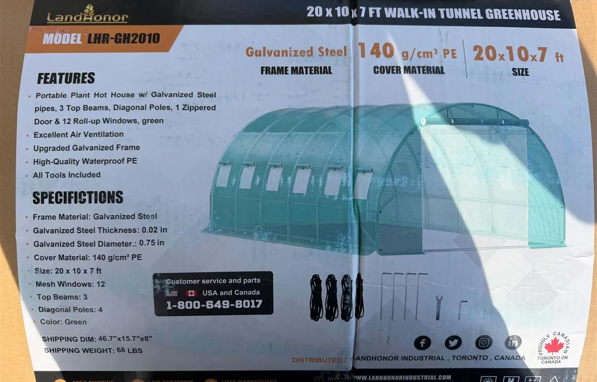 LandHonor LHR-GH2010 Walk-In Tunnel Greenhouse
UNRESERVED
