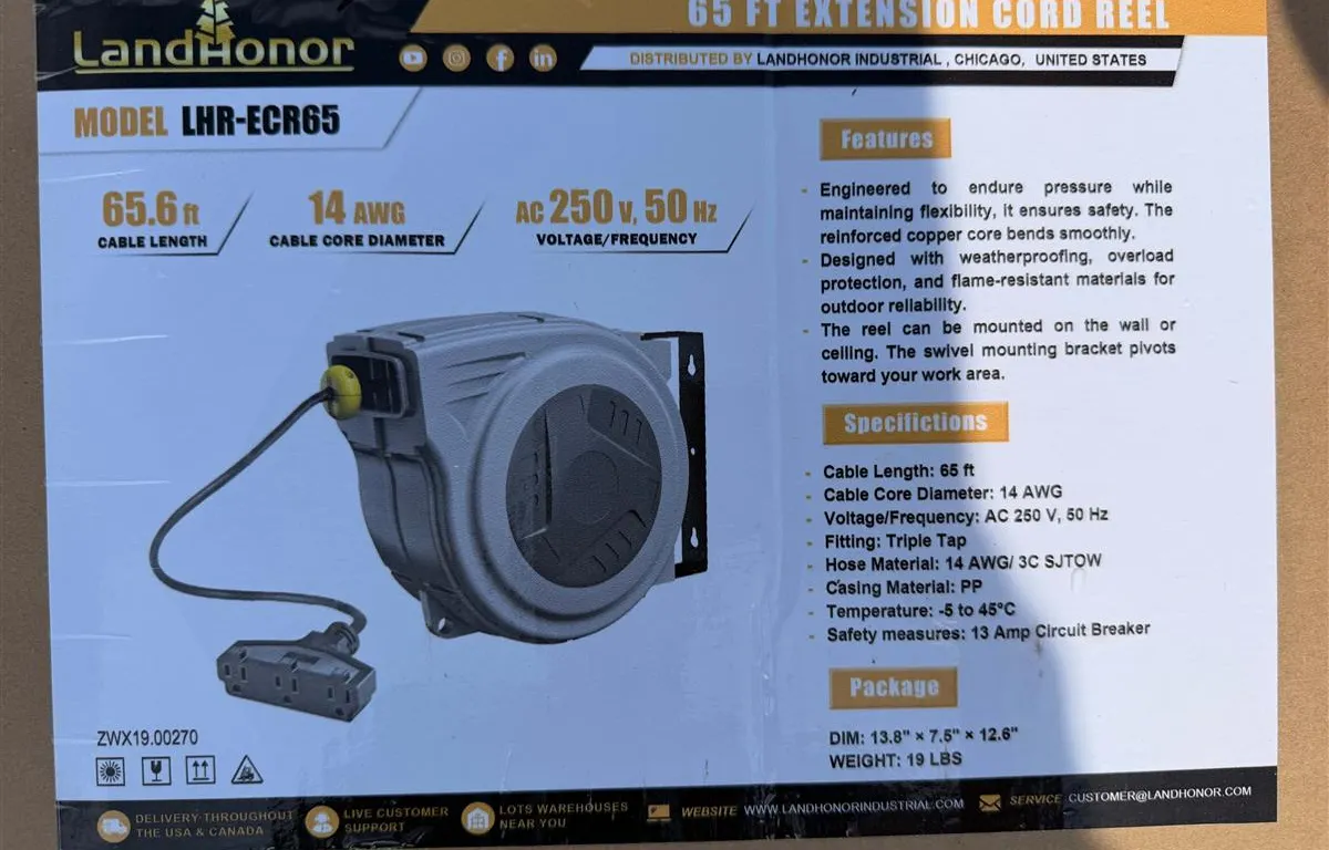 LandHonor LHR-ECR65 Retractable Cord Reel
UNRESERVED