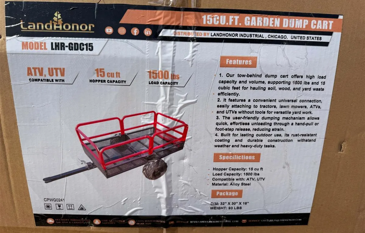 LandHonor LHR-GDC15 Garden Dump Cart
UNRESERVED