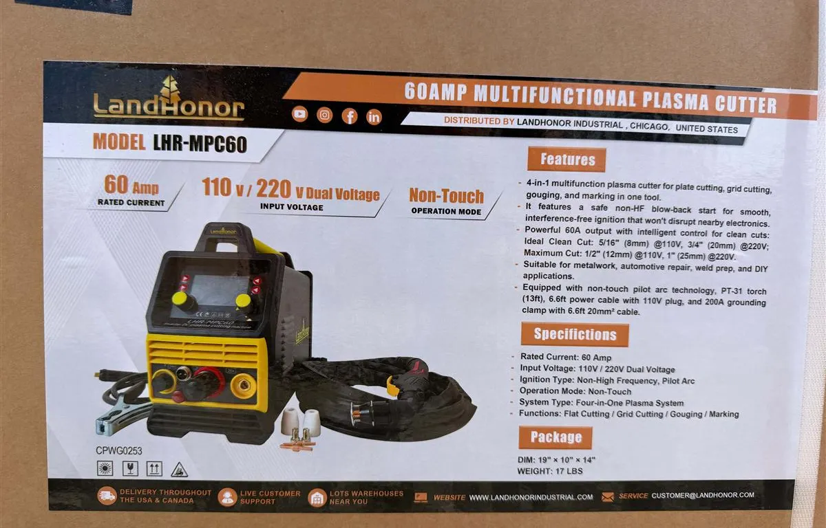 LandHonor LHR-MPC60 60 Amp Plasma Cutter
UNRESERVED