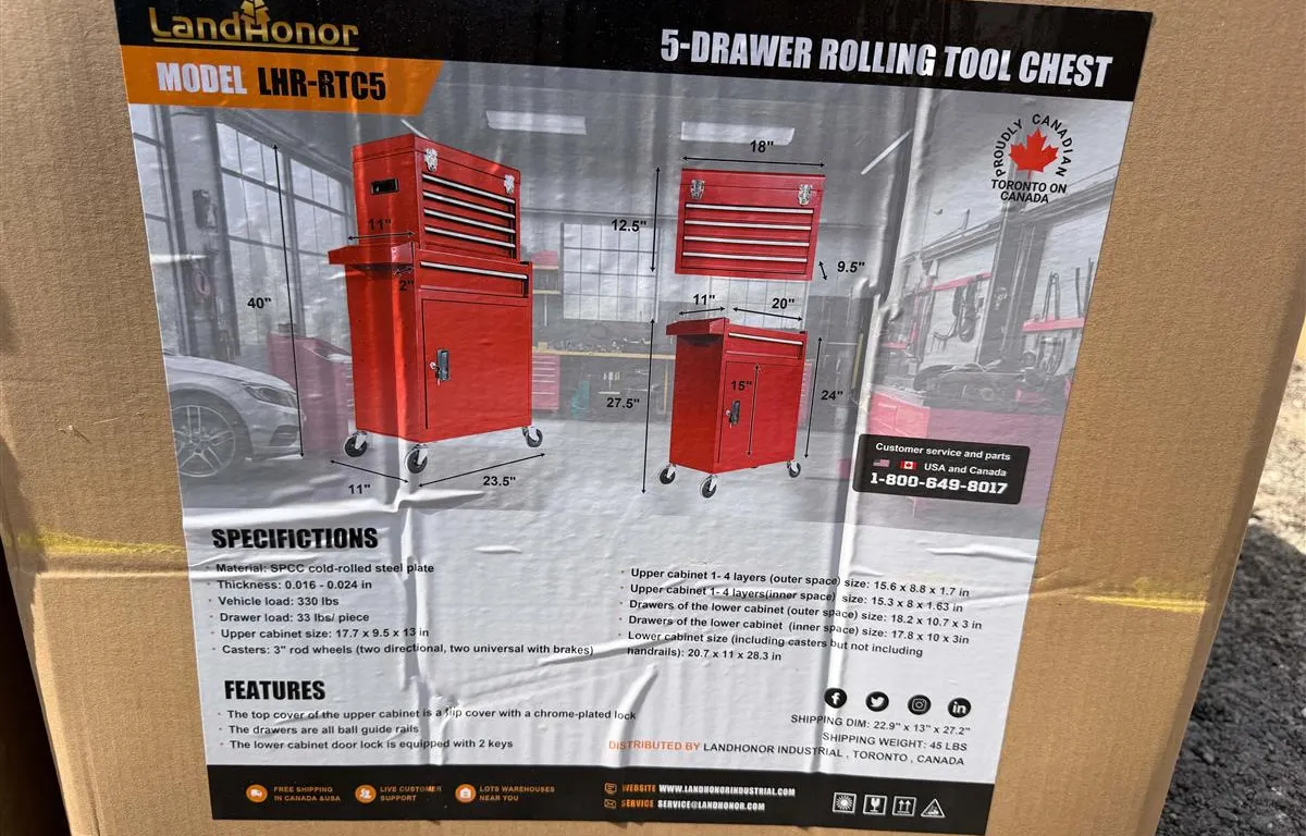 LandHonor LHR-RTC5 5-Drawer Rolling Tool Chest
UNRESERVED