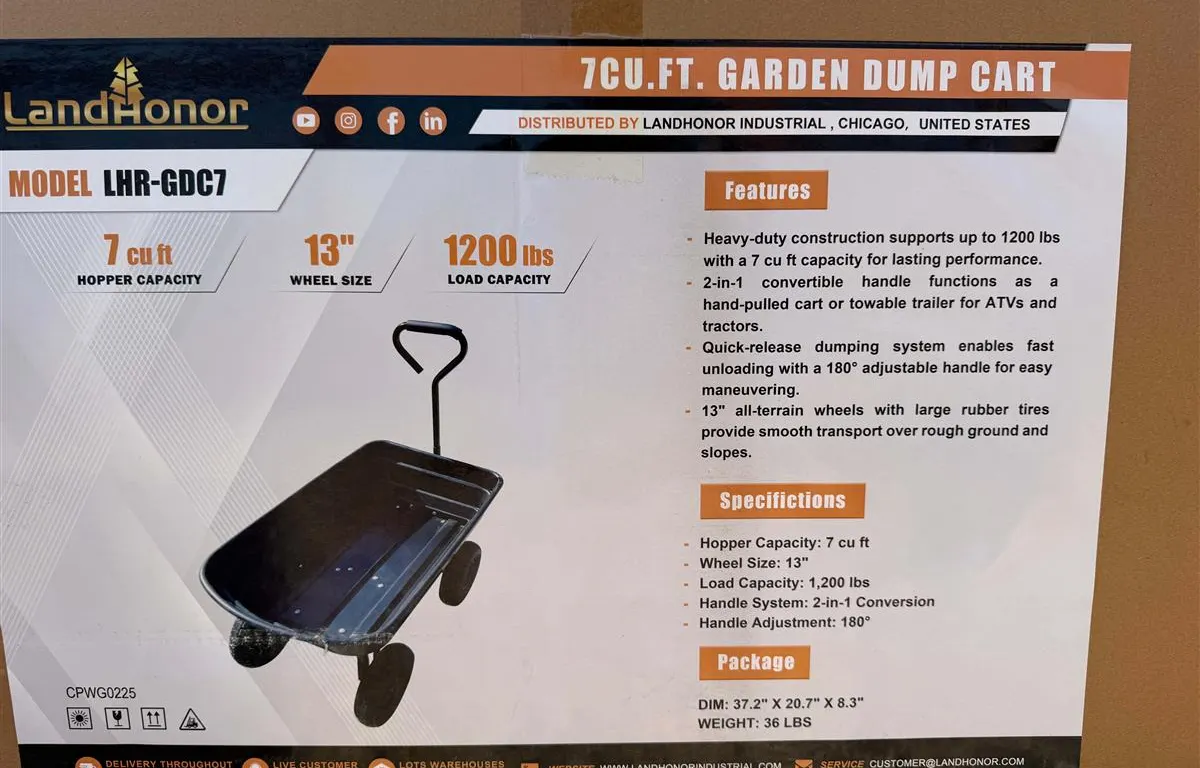 LandHonor LHR-GDC7 Garden Dump Cart
UNRESERVED