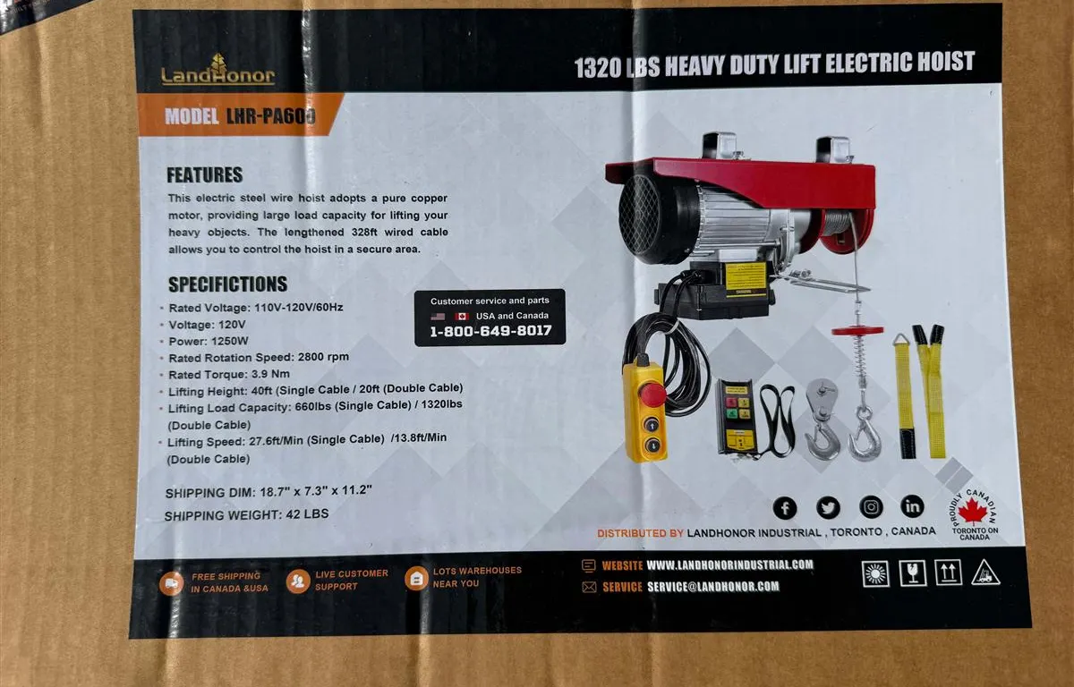 LandHonor LHR-PA600 Electric Hoist
UNRESERVED