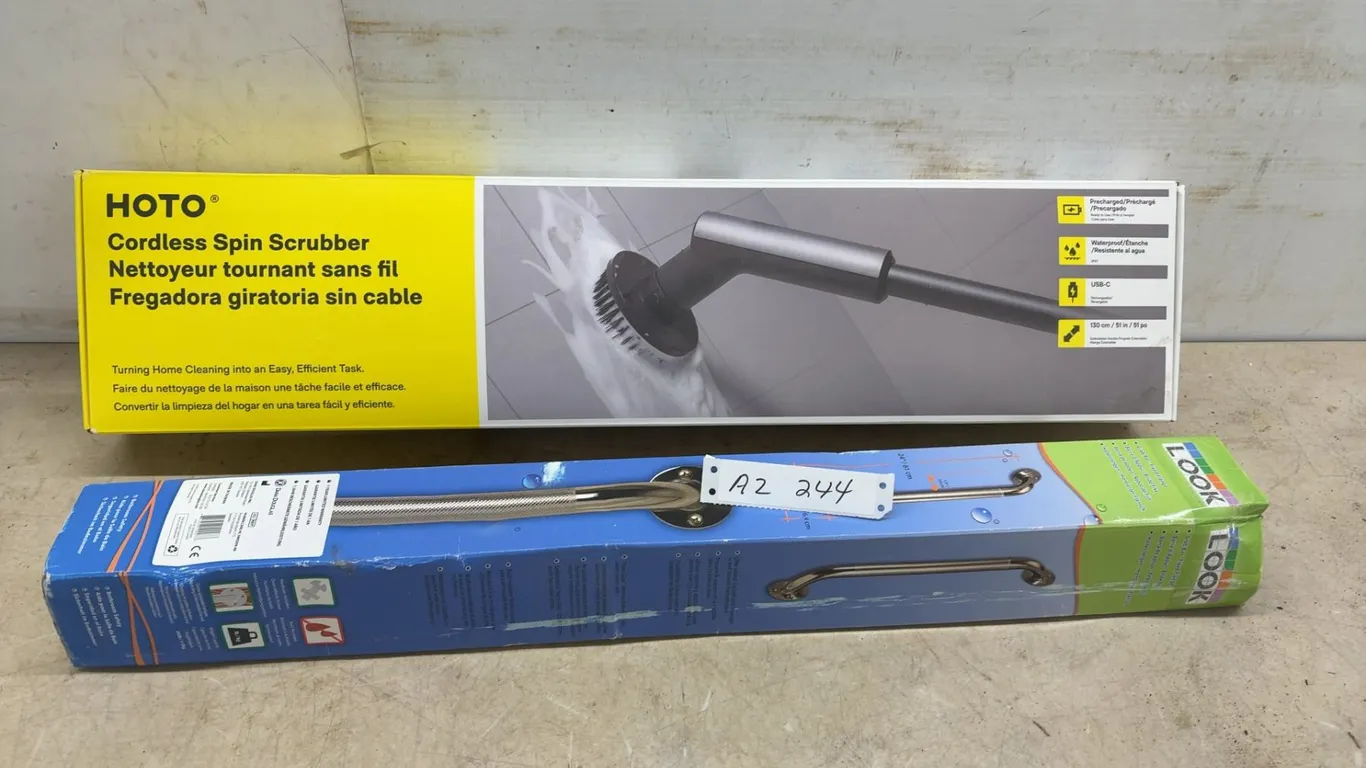 HOTO Cordless Spin Scrubber and LOOK 24” Fixed Flange Grab Bar