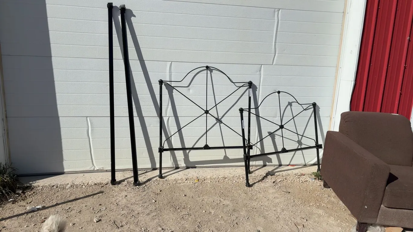 Wrought Iron Bed Single Frame Set With Arched Headboard, Footboard, and Side Rails