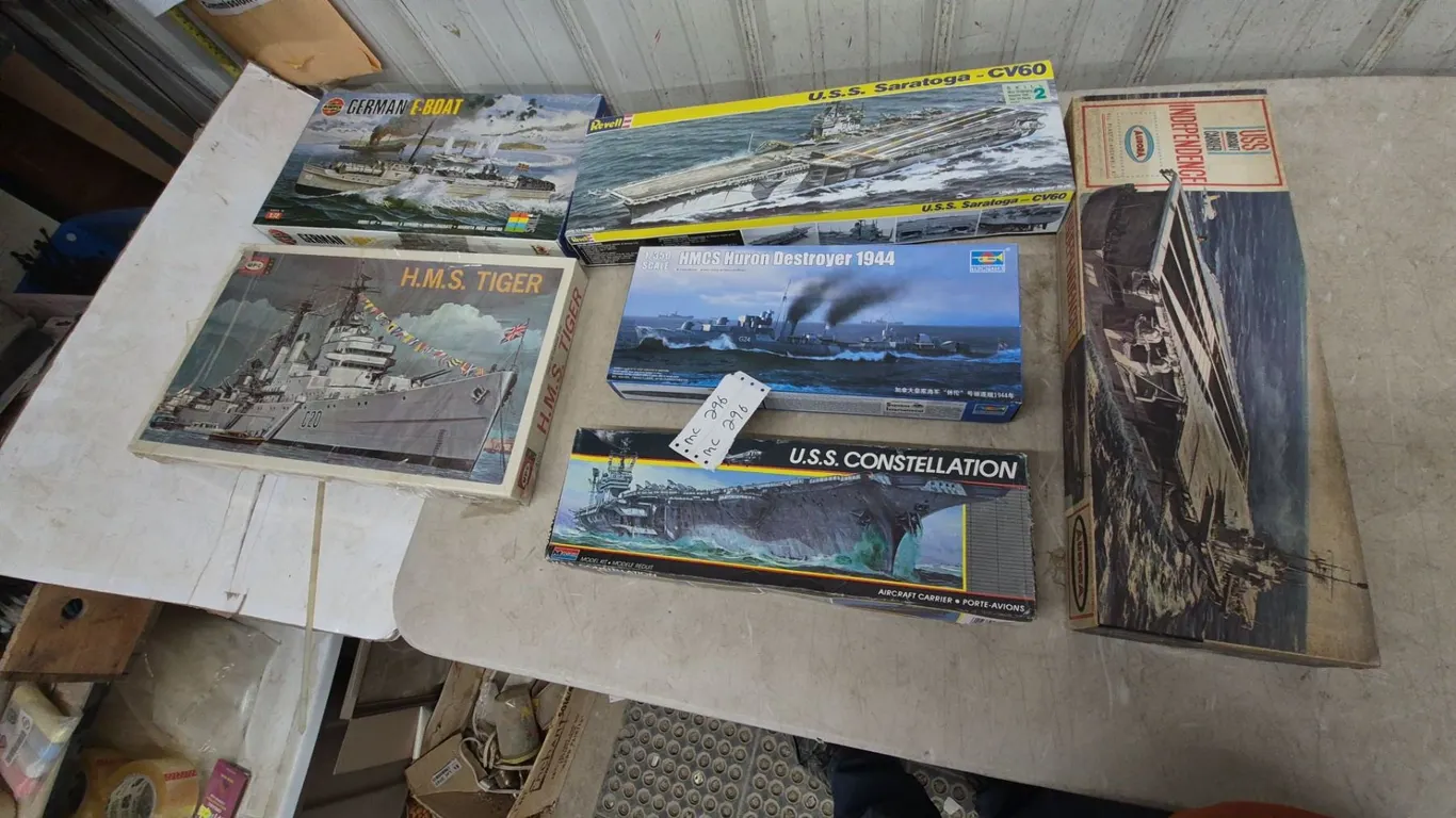 6 Vintage Model Ship Kits: Aurora USS Independence, Monogram USS Constellation, and More various