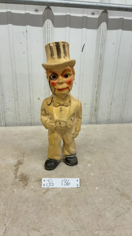 Vintage 1940s Charlie McCarthy Chalkware Carnival Doll Prize, 15” Tall