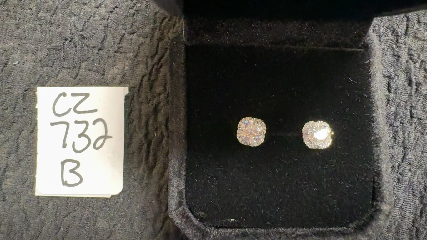 925S 0.5ct Each Moissanite Lab Diamond Wave Halo Stud Earrings, with white Gold overlay, D, VVS1